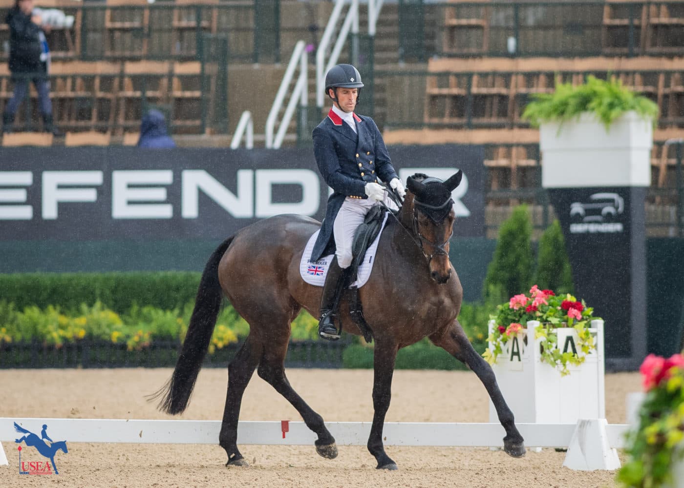 Harry Meade produced a solid score of 35.2 with Grafennacht, the former mount for William Fox Pitt, in their first five-star appearance together. They sit in eighteenth place overnight. USEA/Lindsay Berreth photo